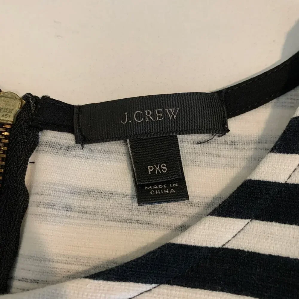 J Crew T Shirt Dress Women PXS Petite Black White Straight Short Sleeve Back Zip